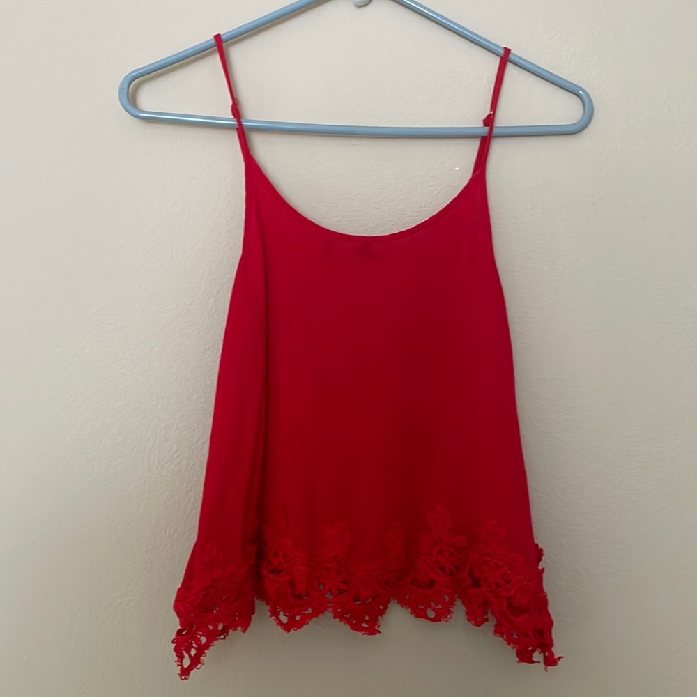 Red tank top with lace bottom